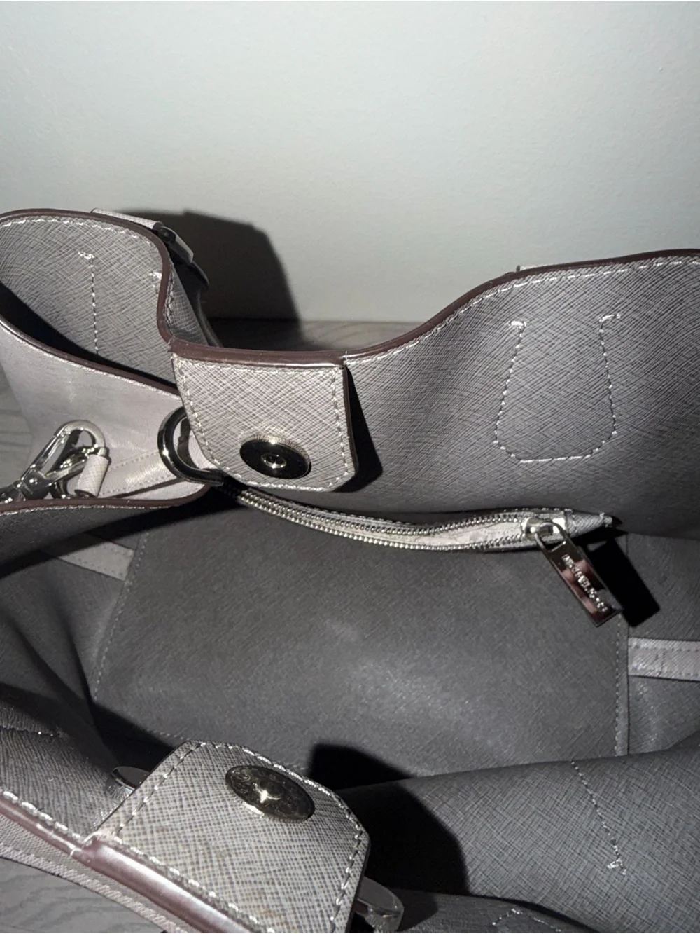 Michael Kors Gray Saffiano Satchel Crossbody Bag MK Charm